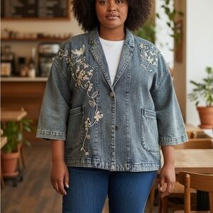 Jensen Vintage Embroidered Pearl and‎ Beaded Denim Jacket